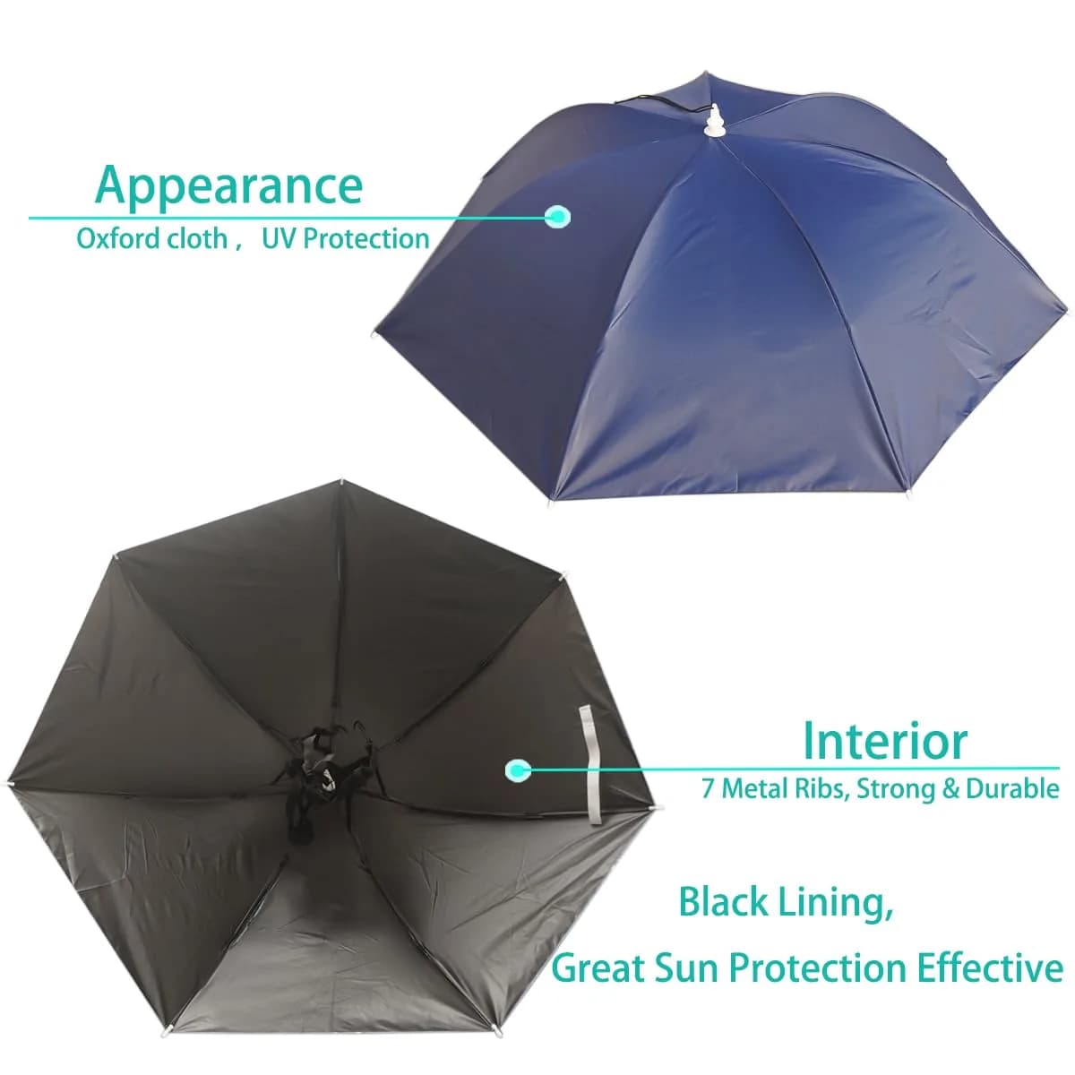 Bocampty Navy Blue Umbrella Hat, 37 inch Diameter, Hands-Free UV Protection for Fishing & Outdoors - view 2