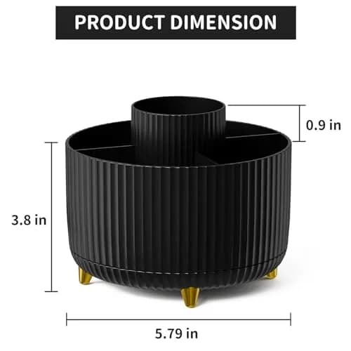 Marbrasse 360° Rotating Desk Organizer with 5 Compartments | Smoothly Spins for Office, Home, Craft Supplies (Black) thumbnail 5