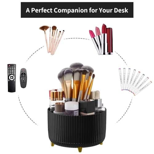 Marbrasse 360° Rotating Desk Organizer with 5 Compartments | Smoothly Spins for Office, Home, Craft Supplies (Black) thumbnail 6