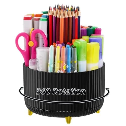 Marbrasse 360° Rotating Desk Organizer with 5 Compartments | Smoothly Spins for Office, Home, Craft Supplies (Black) thumbnail 1