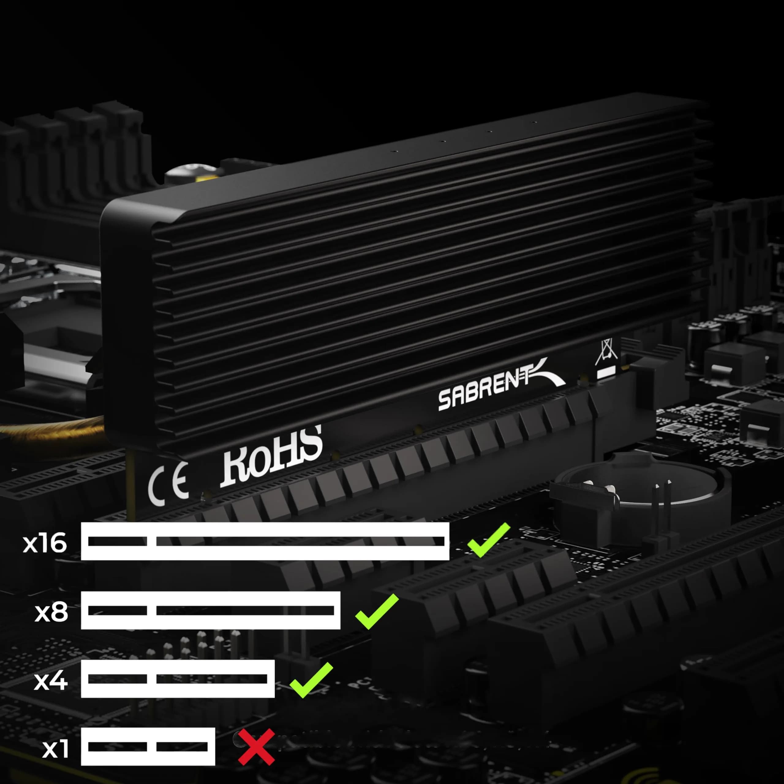 SABRENT NVMe M.2 SSD to PCIe Adapter Card 2-Pack with Heatsink | PCIe X16/X8/X4 Slot Compatible - view 6