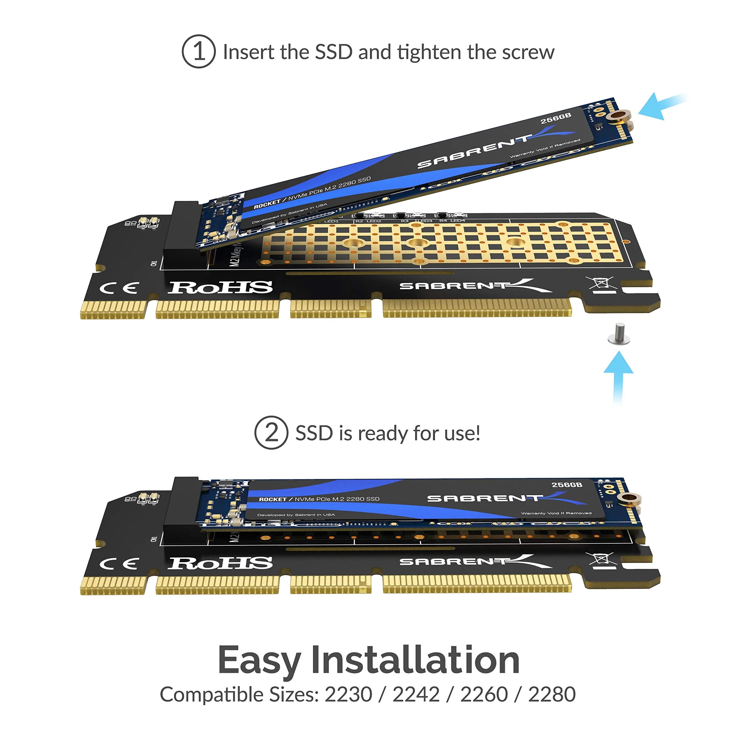 SABRENT NVMe M.2 SSD to PCIe Adapter Card 2-Pack with Heatsink | PCIe X16/X8/X4 Slot Compatible - view 2