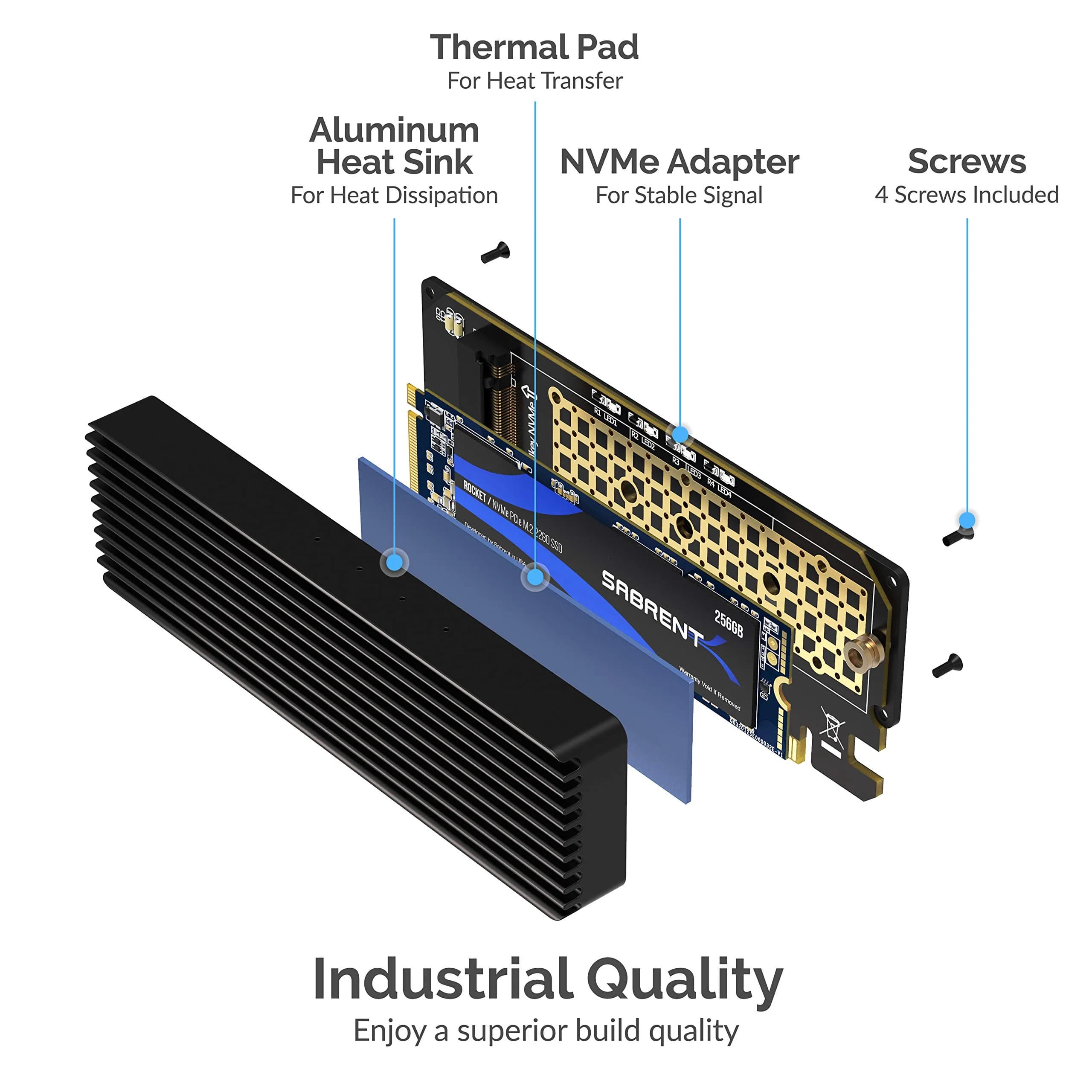 SABRENT NVMe M.2 SSD to PCIe Adapter Card 2-Pack with Heatsink | PCIe X16/X8/X4 Slot Compatible - view 3