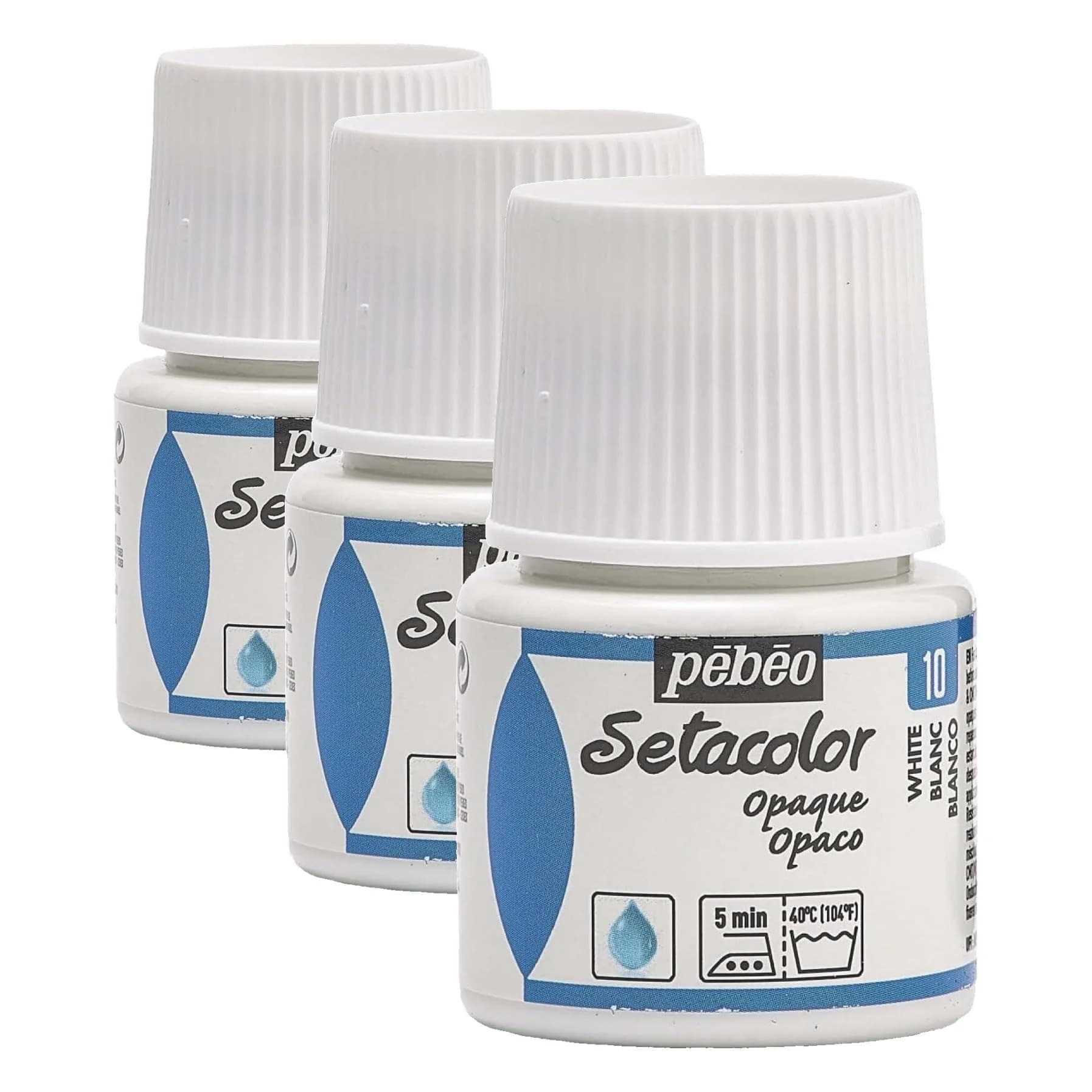 Pebeo Setacolor Opaque Fabric Paint, Titanium White, 135ml (4.56 Fl Oz) Pack of 3 | Vivid & Intense Colors for All Fabrics - main product image