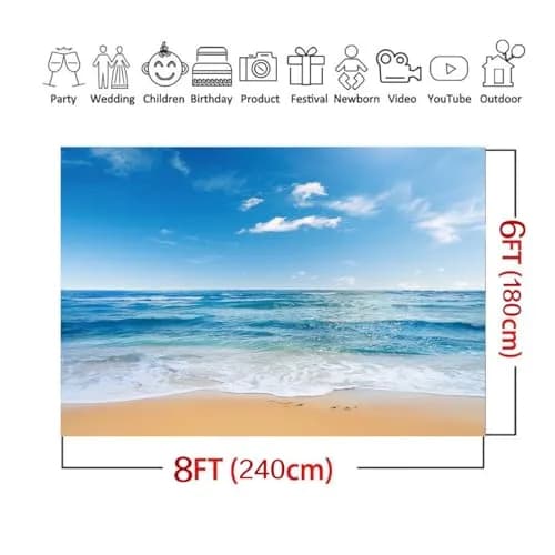 Yongqian 8x6ft Seaside Beach Photography Backdrop Blue Sky Summer Hawaii Ocean Beach | Wedding & Party Decoration thumbnail 6
