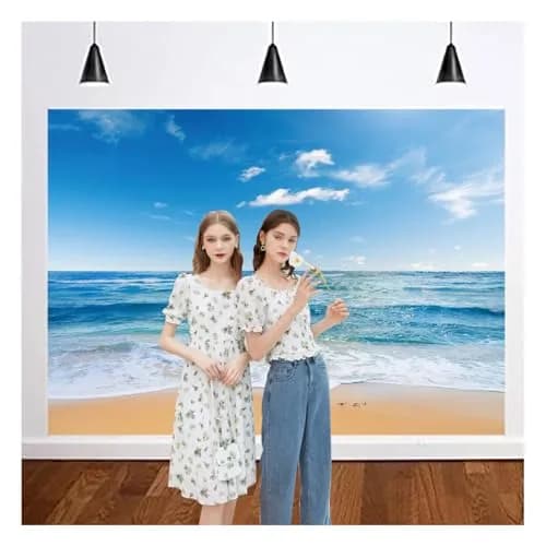 Yongqian 8x6ft Seaside Beach Photography Backdrop Blue Sky Summer Hawaii Ocean Beach | Wedding & Party Decoration thumbnail 3