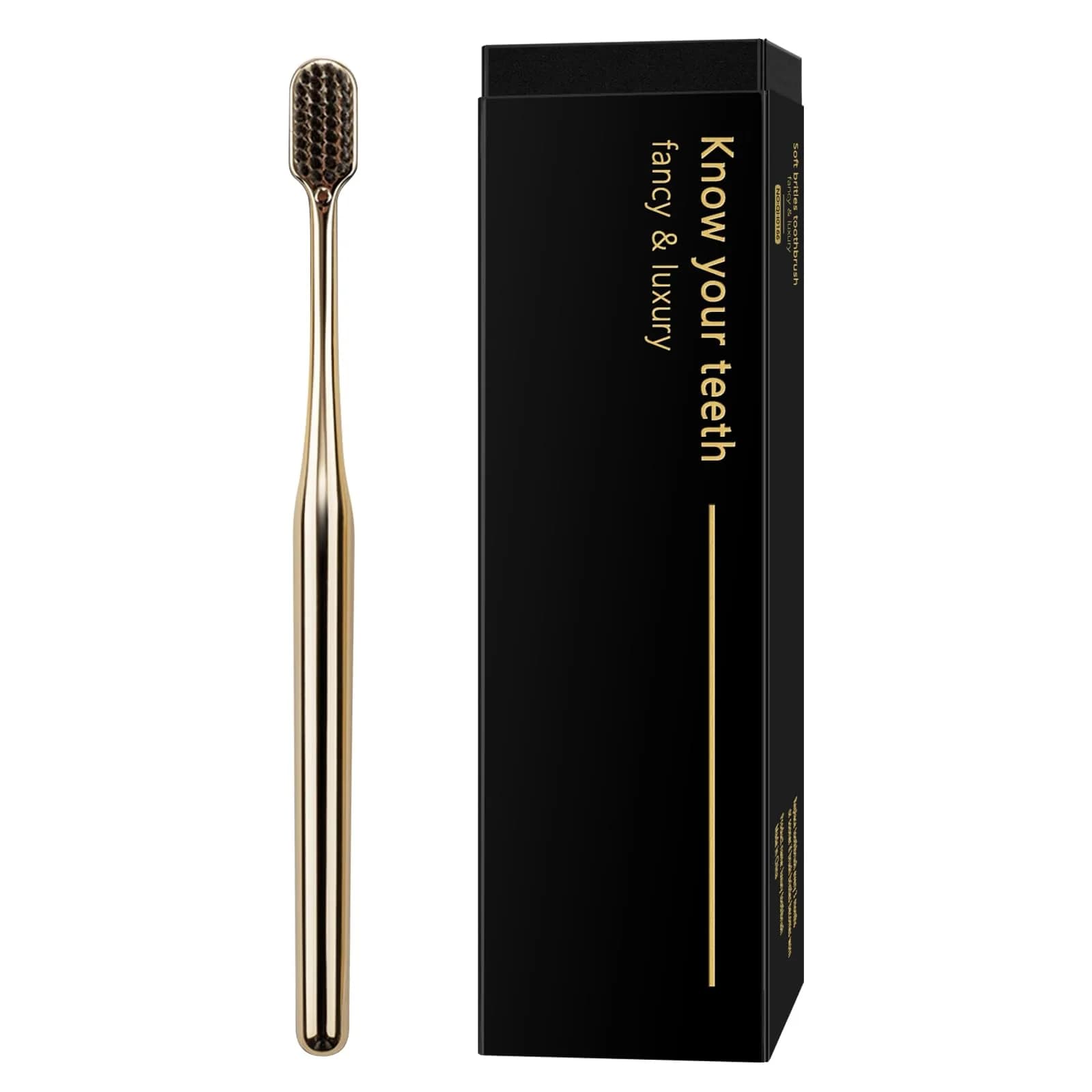 Z-VAPRESS Gold Color Toothbrush Soft Charcoal Bristles Travel Toothbrush Luxury Gold Plated | Elegant & Gentle — Gold Black