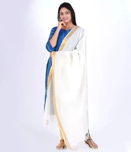 Fashily Off White Cotton Dupatta 2.25m | Versatile & Breathable (70-120 chars) thumbnail 4