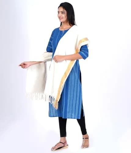 Fashily Off White Cotton Dupatta 2.25m | Versatile & Breathable (70-120 chars) thumbnail 2