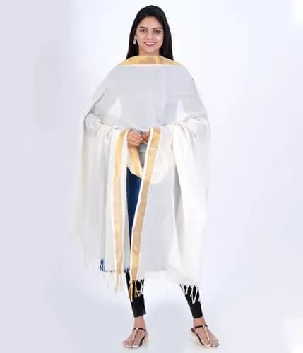 Fashily Off White Cotton Dupatta 2.25m | Versatile & Breathable (70-120 chars) thumbnail 3