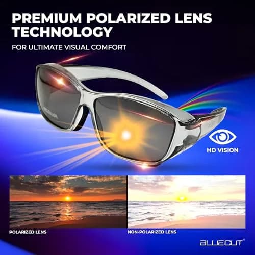 BLUE CUT Fit Over Polarized Sunglasses Light Grey | UV & Glare Block for Large Glasses thumbnail 3