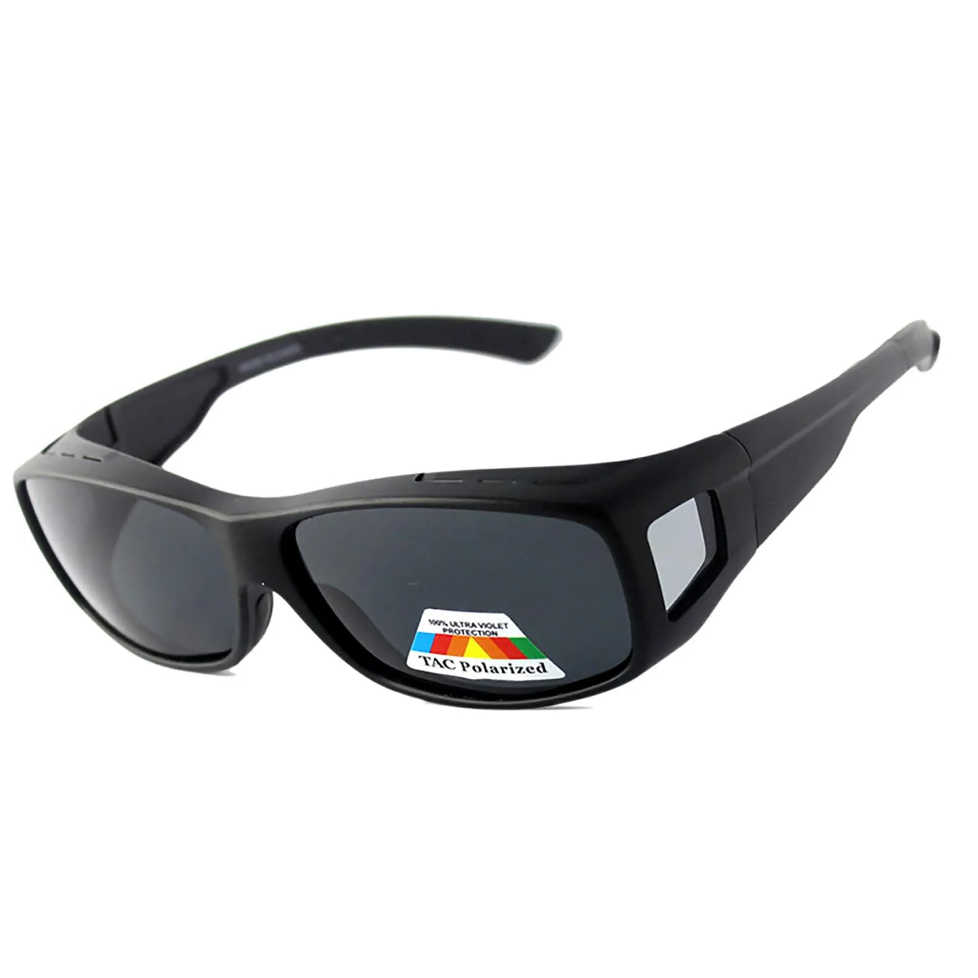 BLUE CUT Fit Over Polarized Sunglasses for Large Prescription Glasses - Black Matt | Wear Over Glasses - main product image