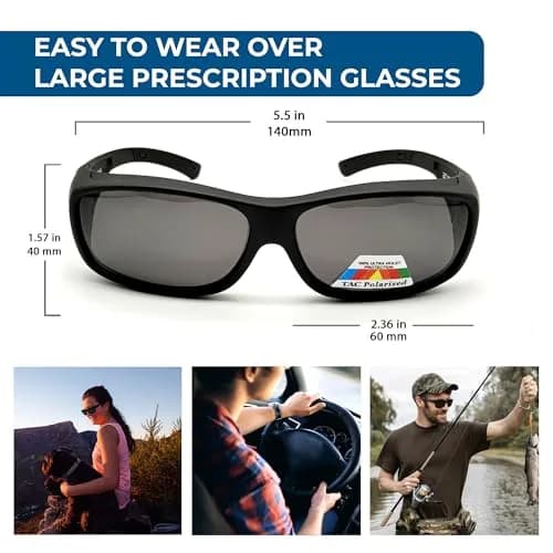 BLUE CUT Fit Over Polarized Sunglasses for Large Prescription Glasses - Black Matt | Wear Over Glasses thumbnail 4