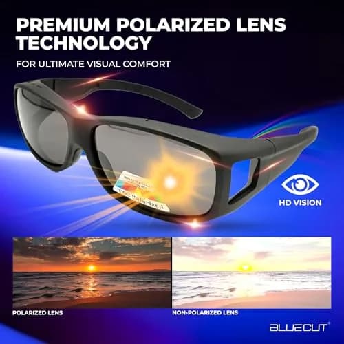 BLUE CUT Fit Over Polarized Sunglasses for Large Prescription Glasses - Black Matt | Wear Over Glasses thumbnail 3