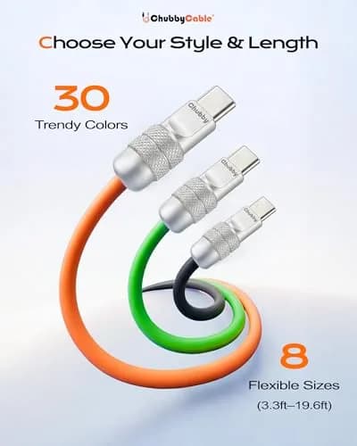 chubbycable USB C to C 240W Silicone Fast Charging Cable, Pink, 16.4FT | Supports 240W PD 3.1 & 480Mbps Data thumbnail 7