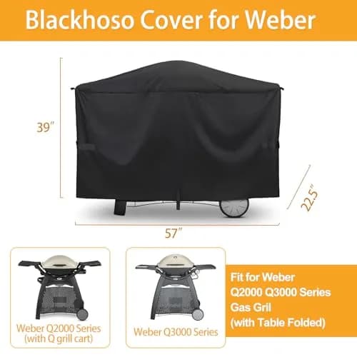 Blackhoso Heavy Duty Grill Cover for Weber Q2000-Q3200 Grills, 57"L x 22.5"W x 39"H | Waterproof, UV Resistant, Windproof thumbnail 3