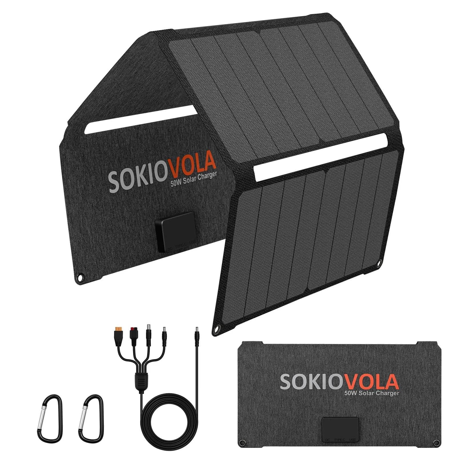 SOKIOVOLA 50W Foldable Solar Panel Charger 24.8% Conversion Rate | 20.7cm (8.15in) Wide — 50 Silver Grey
