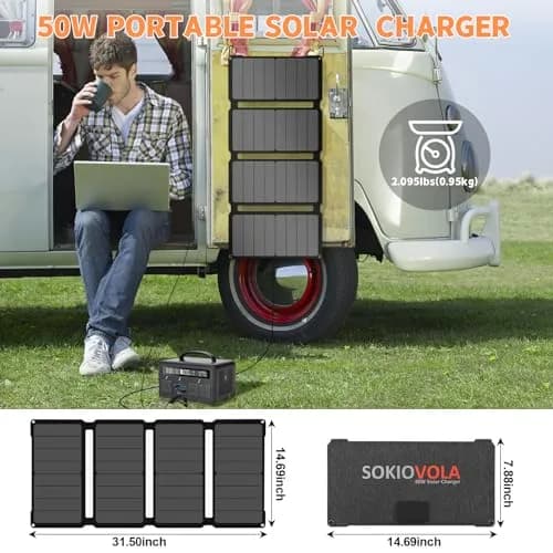 SOKIOVOLA 50W Foldable Solar Panel Charger 24.8% Conversion Rate | 20.7cm (8.15in) Wide thumbnail 4