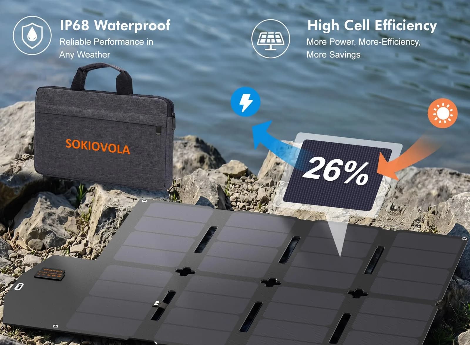 SOKIOVOLA 100W Foldable Solar Panel 18V | High-Efficiency ETFE Portable Charger for RVs & Outdoor Use - view 6