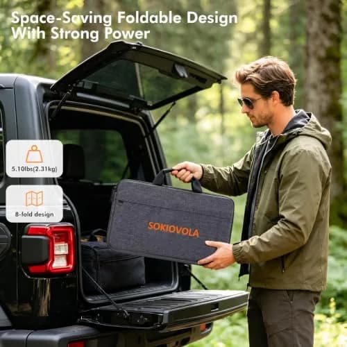 SOKIOVOLA 100W Foldable Solar Panel 18V | High-Efficiency ETFE Portable Charger for RVs & Outdoor Use thumbnail 9