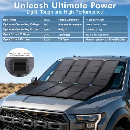 SOKIOVOLA 100W Foldable Solar Panel 18V | High-Efficiency ETFE Portable Charger for RVs & Outdoor Use thumbnail 2