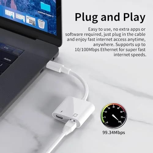 DESOFICON USB C to Ethernet Adapter 2 in 1 RJ45 LAN & Charging | Supports 100Mbps thumbnail 4
