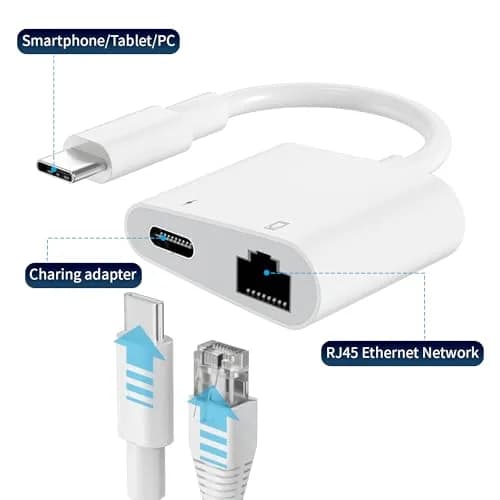 DESOFICON USB C to Ethernet Adapter 2 in 1 RJ45 LAN & Charging | Supports 100Mbps thumbnail 2