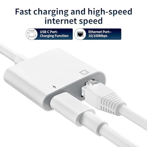 DESOFICON USB C to Ethernet Adapter 2 in 1 RJ45 LAN & Charging | Supports 100Mbps thumbnail 3