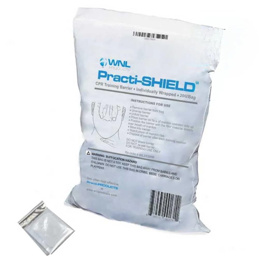 WNL Products Practi-SHIELD CPR Training Shields, 200-Pack | Individually Wrapped Latex-Free Barrier Protection