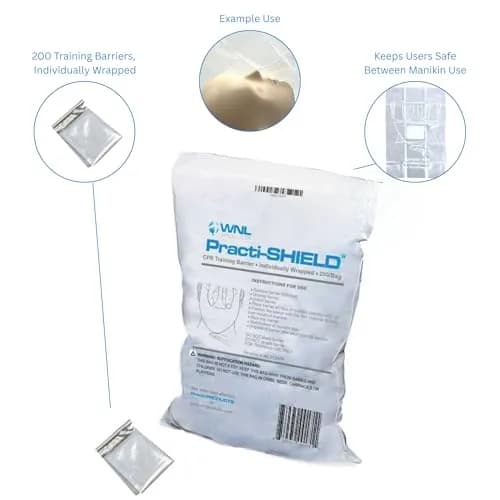 WNL Products Practi-SHIELD CPR Training Shields, 200-Pack | Individually Wrapped Latex-Free Barrier Protection thumbnail 2