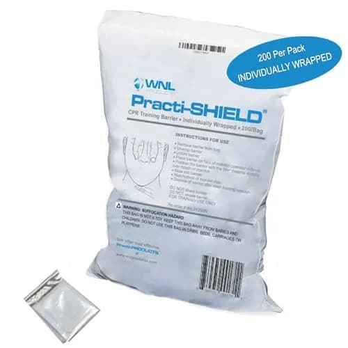 WNL Products Practi-SHIELD CPR Training Shields, 200-Pack | Individually Wrapped Latex-Free Barrier Protection thumbnail 3