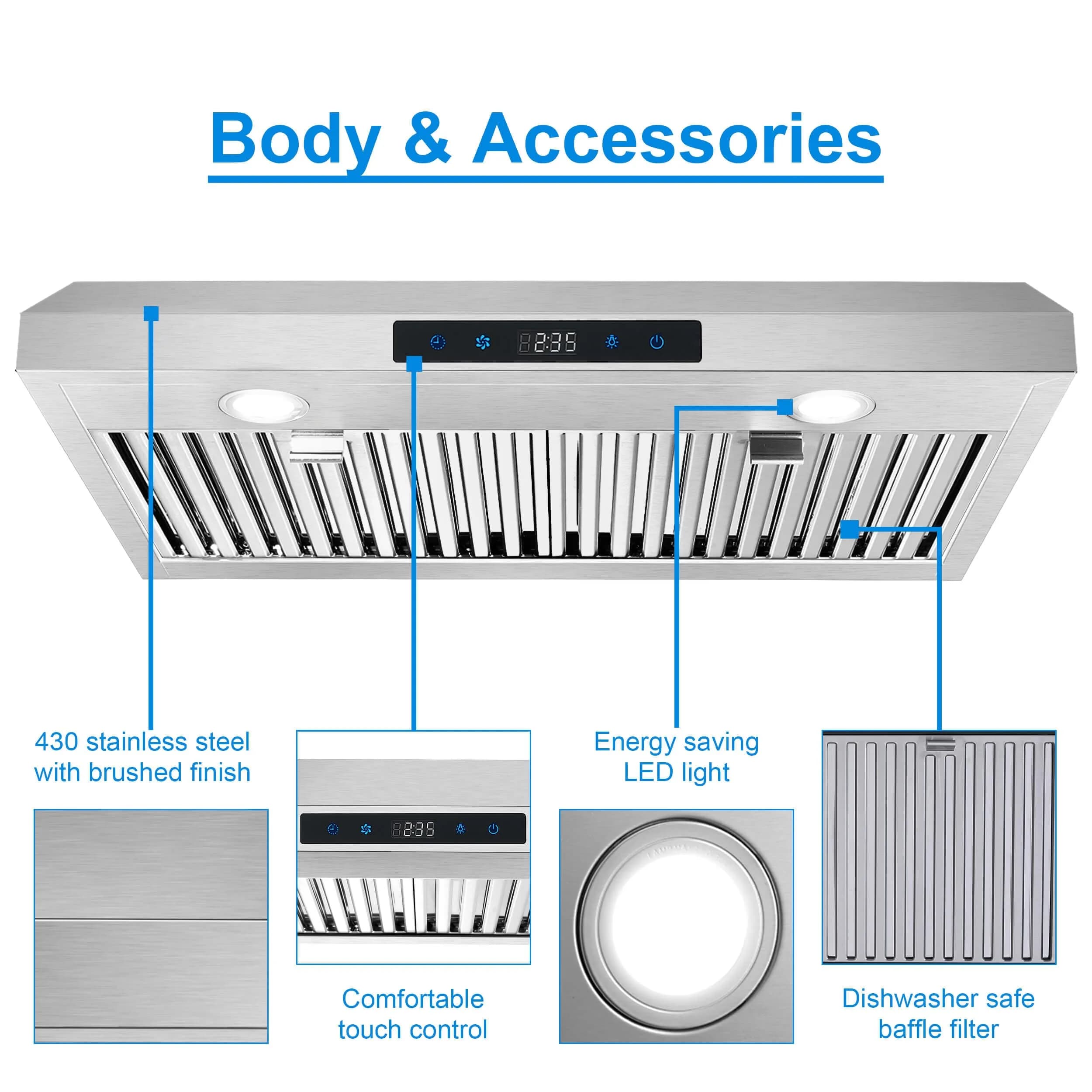 SNDOAS 30-inch Silver-03 Under Cabinet Range Hood - 700 CFM Ducted/Ductless with Touch Control - view 2