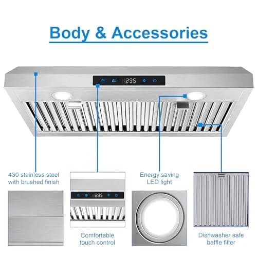 SNDOAS 30 Inch Under Cabinet Range Hood | 700 CFM Touch Control Stainless Steel Vent Hood thumbnail 2
