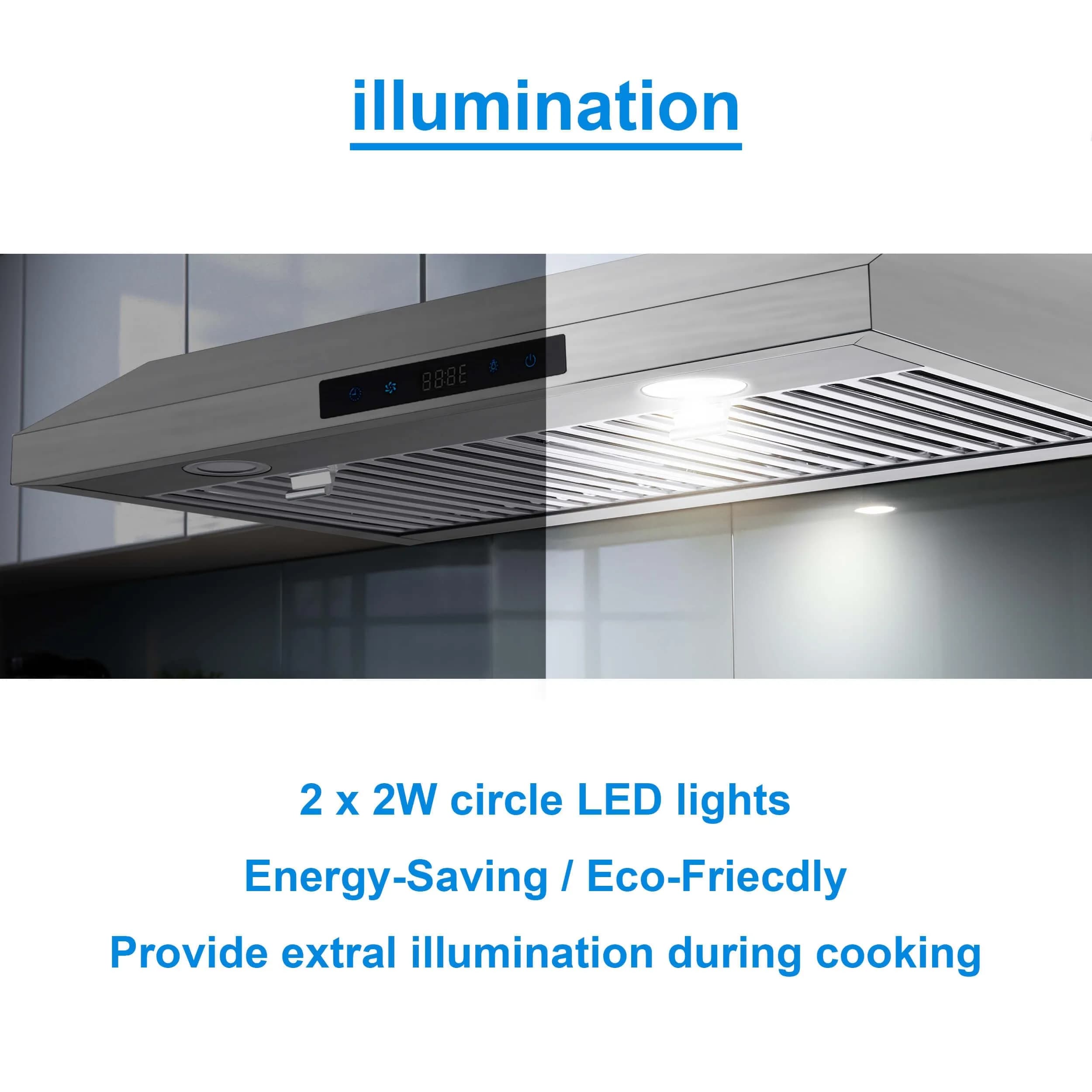 SNDOAS 30-inch Silver-03 Under Cabinet Range Hood - 700 CFM Ducted/Ductless with Touch Control - view 4