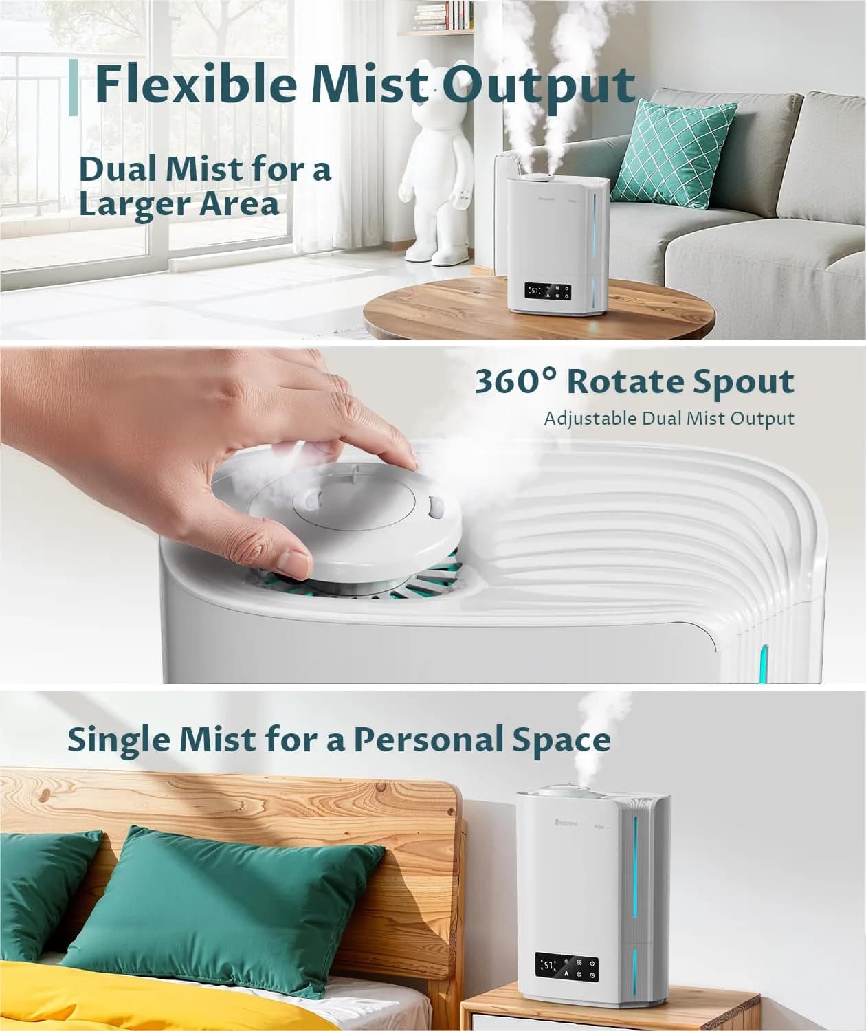 BREEZOME 6L Humidifier for Large Rooms & Bedrooms | Smart Humidistat Control, 60-Hour Runtime, 500 sq ft Coverage - view 6