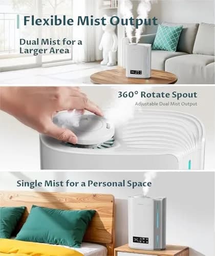 BREEZOME 6L Humidifier for Large Rooms & Bedrooms | Smart Humidistat Control, 60-Hour Runtime, 500 sq ft Coverage thumbnail 6