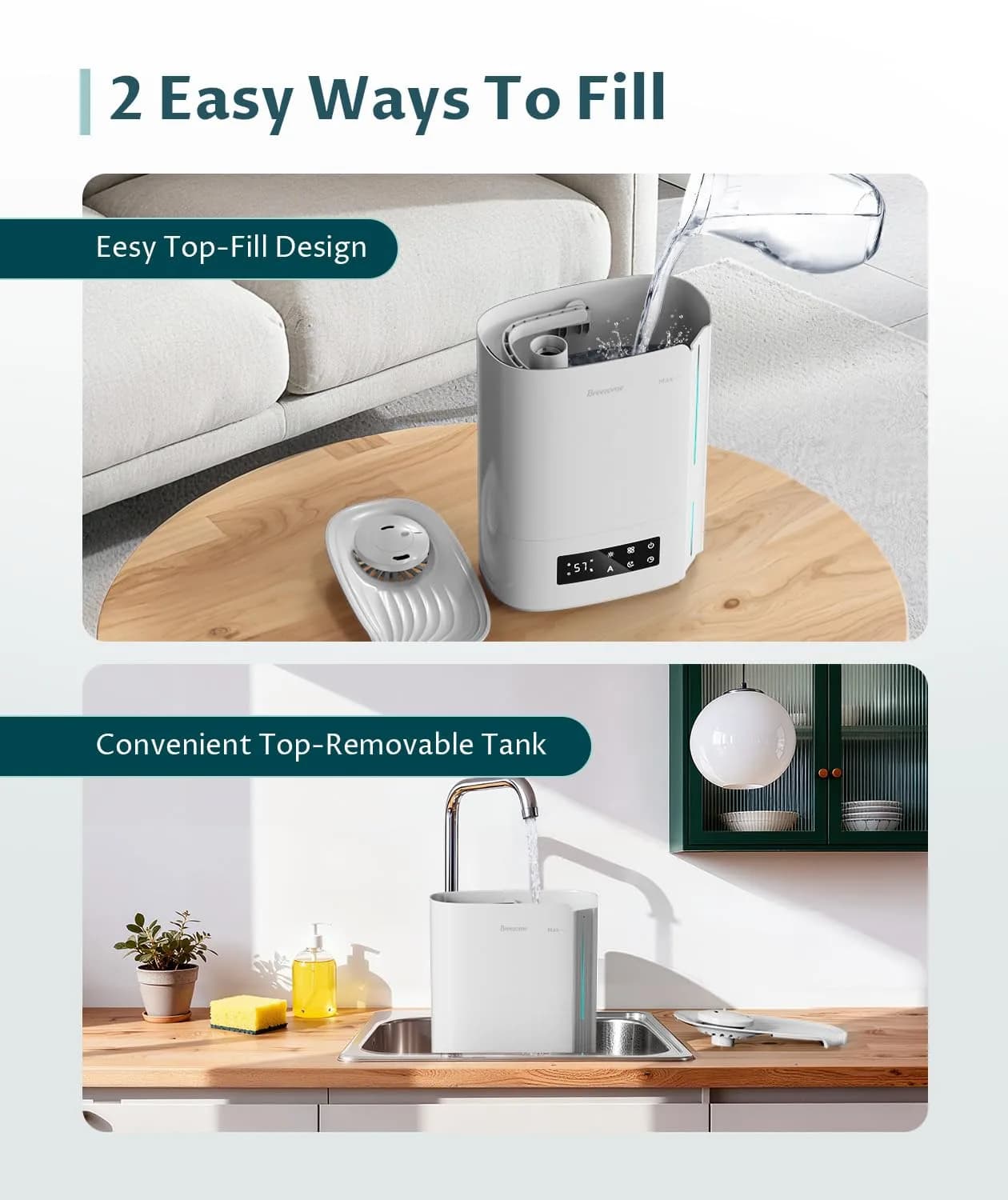 BREEZOME 6L Humidifier for Large Rooms & Bedrooms | Smart Humidistat Control, 60-Hour Runtime, 500 sq ft Coverage - view 7