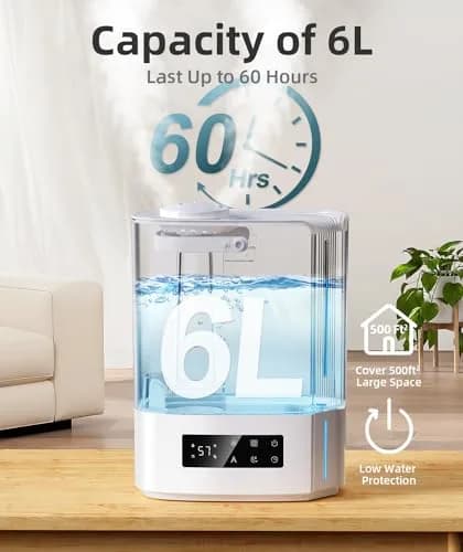 BREEZOME 6L Humidifier for Large Rooms & Bedrooms | Smart Humidistat Control, 60-Hour Runtime, 500 sq ft Coverage thumbnail 2