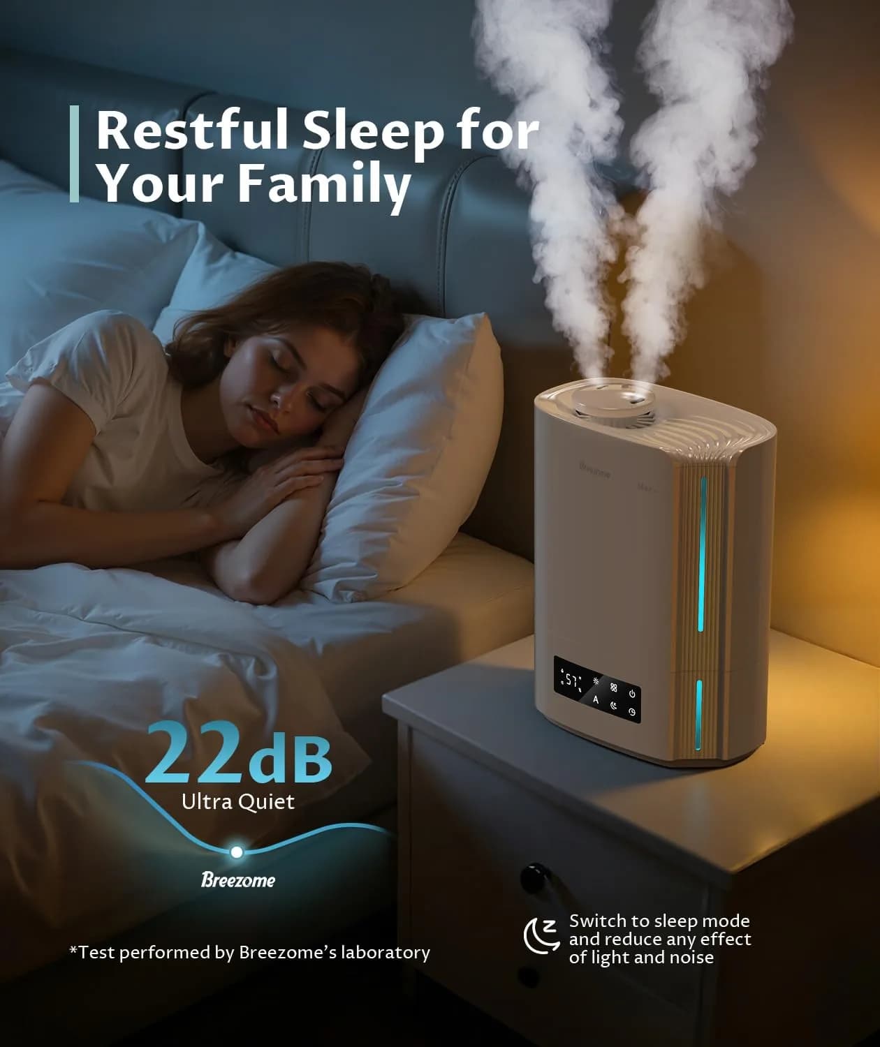 BREEZOME 6L Humidifier for Large Rooms & Bedrooms | Smart Humidistat Control, 60-Hour Runtime, 500 sq ft Coverage - view 4