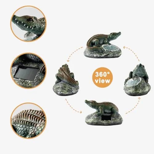 Rezpuao Solar Crocodile Garden Statue 19cm (7.5") | Cute Resin Figurine with LED Light for Outdoor Decor thumbnail 4