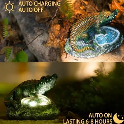 Rezpuao Solar Crocodile Garden Statue 19cm (7.5") | Cute Resin Figurine with LED Light for Outdoor Decor thumbnail 5