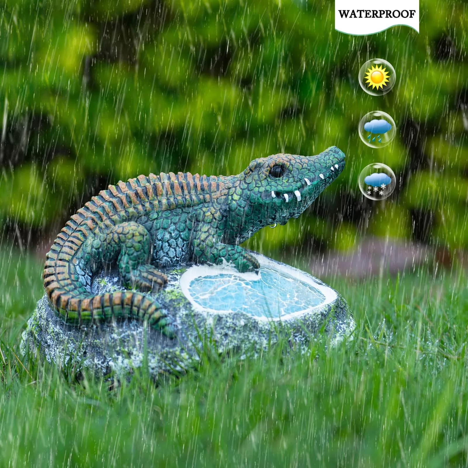 Rezpuao Solar Crocodile Garden Statue 19cm (7.5") | Cute Resin Figurine with LED Light for Outdoor Decor - view 7