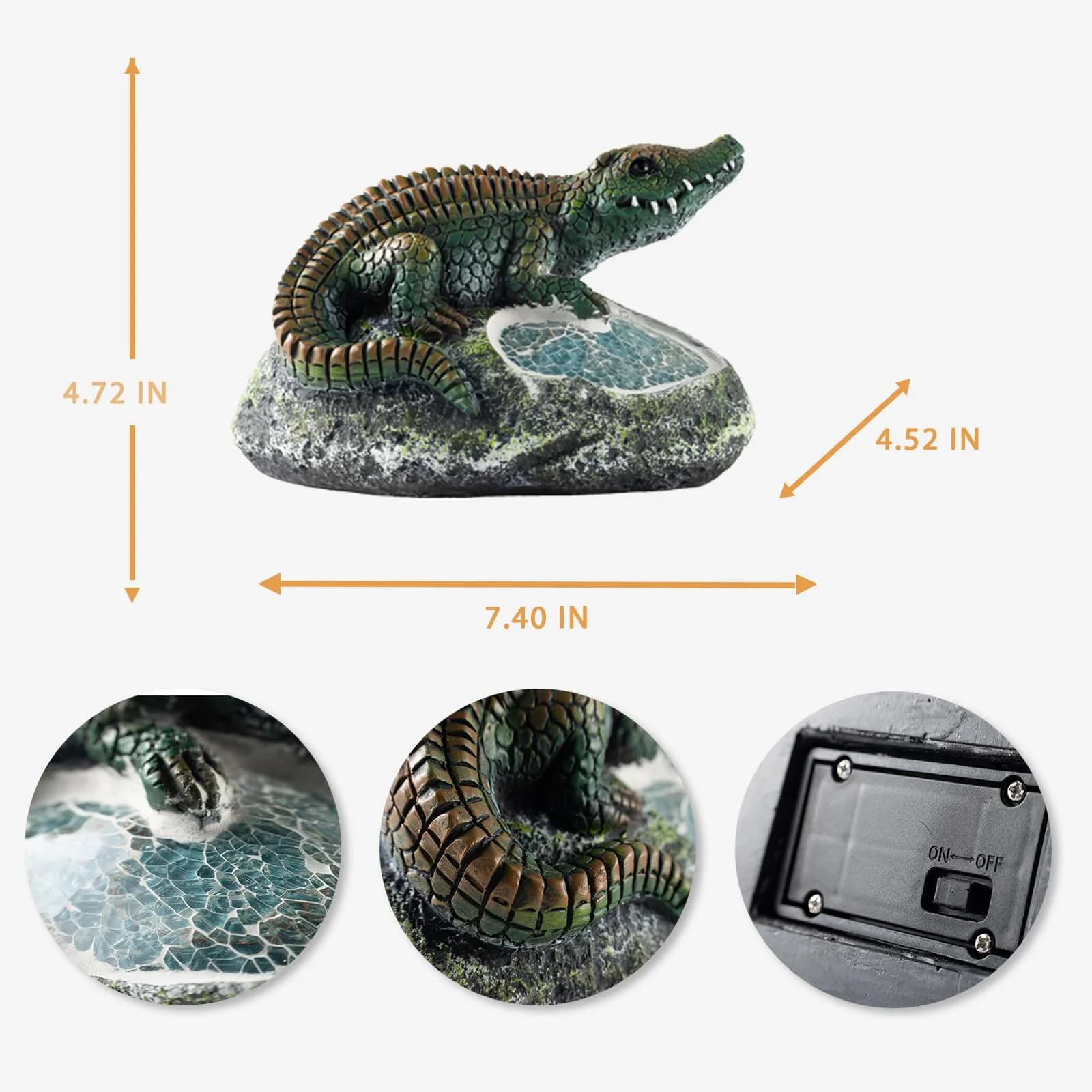 Rezpuao Solar Crocodile Garden Statue 19cm (7.5") | Cute Resin Figurine with LED Light for Outdoor Decor - view 3