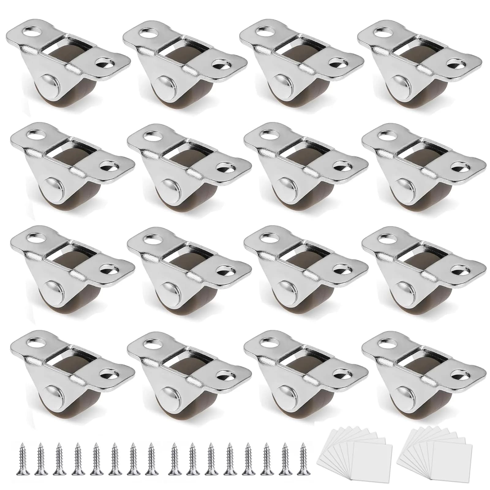 Luxinika 1/2 Inch Mini Rigid Caster Wheels | Low Profile Rubber Casters Set 16 — Silver, Brown