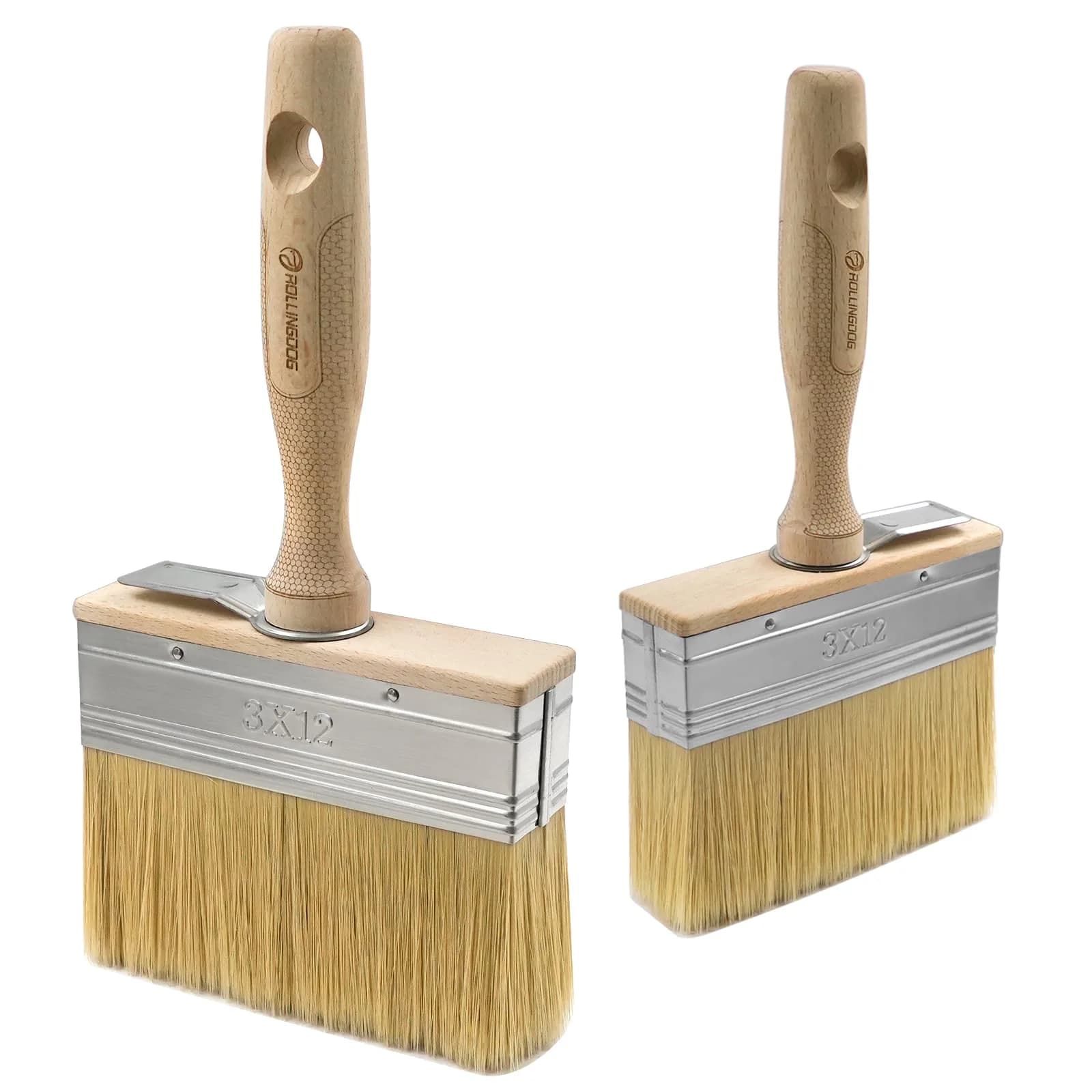 ROLLINGDOG 4.5 Inch Deck Stain Paint Brush (2-Pack, 120mm) | Laser Engraved Beech Wood Handle - main product image
