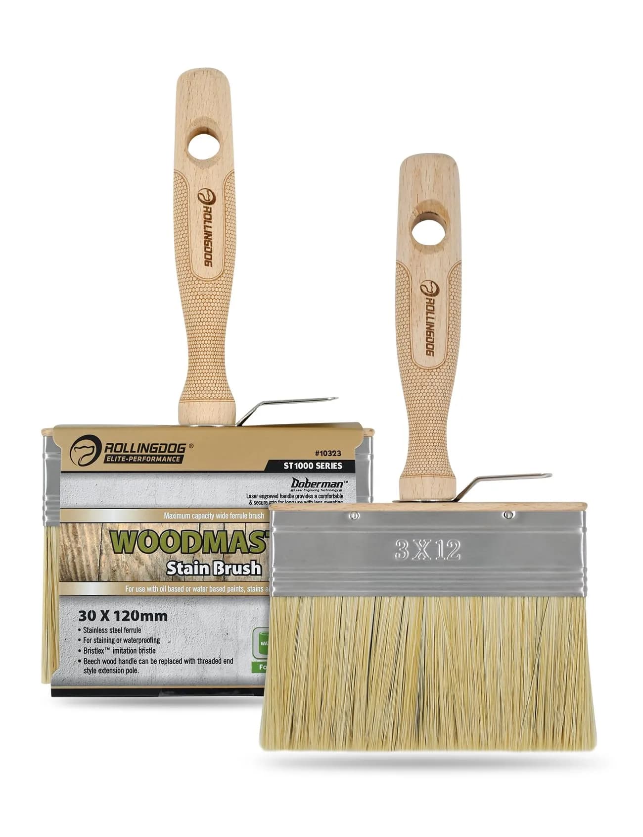 ROLLINGDOG 4.5 Inch Deck Stain Paint Brush (2-Pack, 120mm) | Laser Engraved Beech Wood Handle - view 6