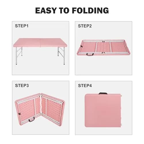 ICSPOID 4FT Pink Folding Table | Portable Plastic Camping Table with 4 Heights & 300 lbs Capacity thumbnail 4