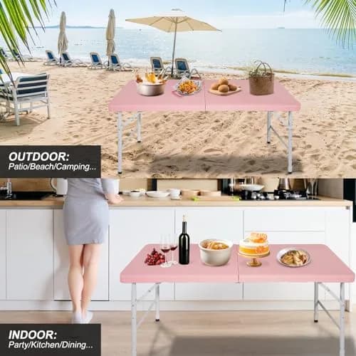 ICSPOID 4FT Pink Folding Table | Portable Plastic Camping Table with 4 Heights & 300 lbs Capacity thumbnail 5