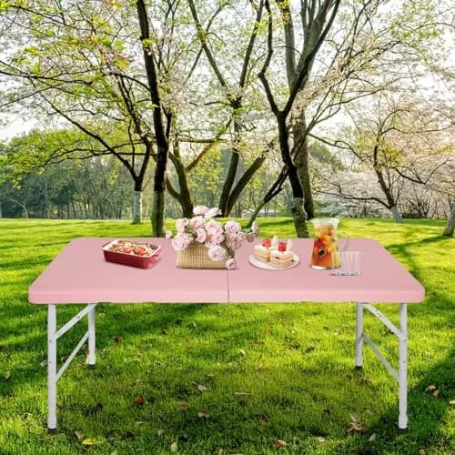 ICSPOID 4FT Pink Folding Table | Portable Plastic Camping Table with 4 Heights & 300 lbs Capacity thumbnail 6