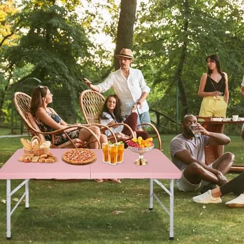 ICSPOID 4FT Pink Folding Table | Portable Plastic Camping Table with 4 Heights & 300 lbs Capacity thumbnail 7
